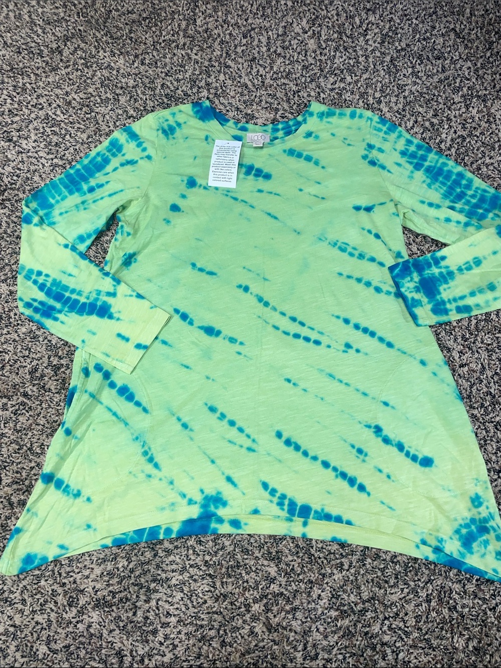 Tie-Dye Long Sleeve Tunic Top in Lime & Teal LOGO Size Small | NWT